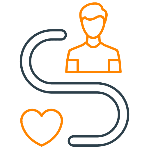 Icon illustrating personalized care journey connecting patient profile with heart health and wellness support.