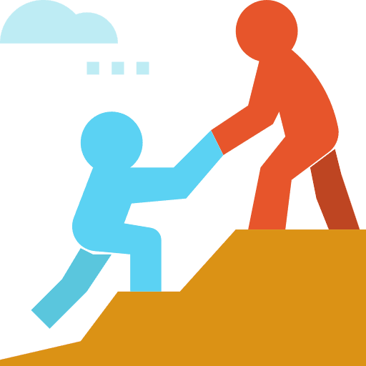 Icon showing one person helping another climb upward, symbolizing guidance, support, and personal growth.